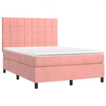 Boxspringbett mit Matratze & LED Rosa 140x190 cm Samt