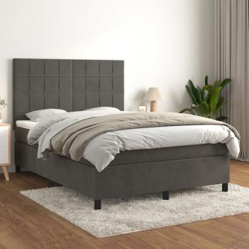 ARDEBO.de - Boxspringbett mit Matratze Dunkelgrau 140x190 cm Samt