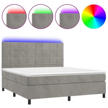 Boxspringbett mit Matratze & LED Hellgrau 160x200 cm Samt