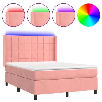 Boxspringbett mit Matratze & LED Rosa 140x190 cm Samt