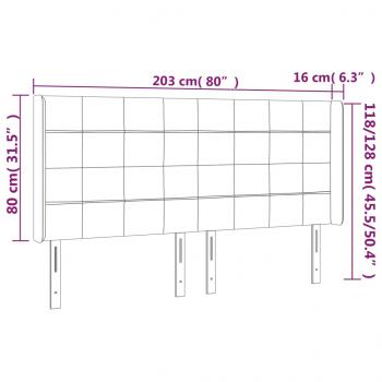 LED Kopfteil Taupe 203x16x118/128 cm Stoff