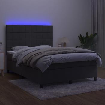 Boxspringbett mit Matratze & LED Dunkelgrau 140x190 cm Samt