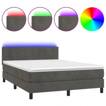 Boxspringbett mit Matratze & LED Dunkelgrau 140x190 cm Samt