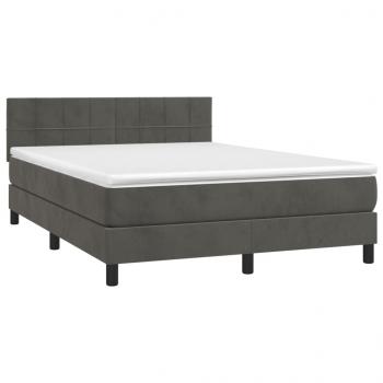 Boxspringbett mit Matratze & LED Dunkelgrau 140x190 cm Samt