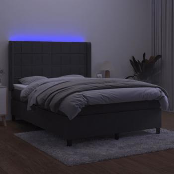 Boxspringbett mit Matratze & LED Dunkelgrau 140x190 cm Samt