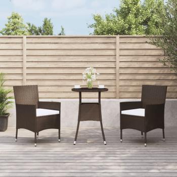 ARDEBO.de - 3-tlg. Garten-Bistro-Set mit Kissen Braun Poly Rattan