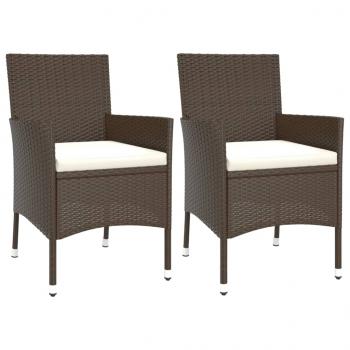 3-tlg. Garten-Bistro-Set mit Kissen Braun Poly Rattan