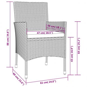 3-tlg. Garten-Bistro-Set mit Kissen Braun Poly Rattan