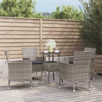 ARDEBO.de - 5-tlg. Garten-Bistro-Set mit Kissen Grau Poly Rattan