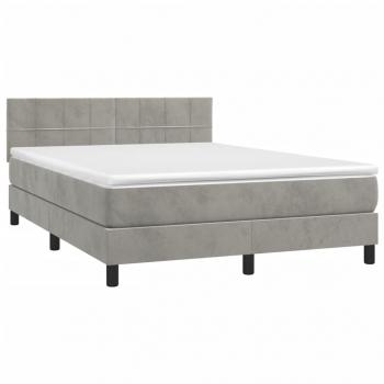 Boxspringbett mit Matratze & LED Hellgrau 140x200 cm Samt