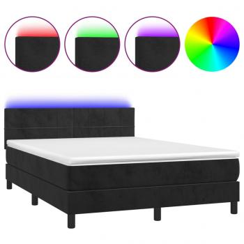 Boxspringbett mit Matratze & LED Schwarz 140x190 cm Samt