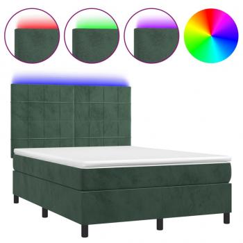 Boxspringbett mit Matratze & LED Dunkelgrün 140x200 cm Samt