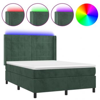 Boxspringbett mit Matratze & LED Dunkelgrün 140x190 cm Samt