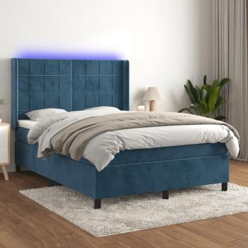 ARDEBO.de - Boxspringbett mit Matratze & LED Dunkelblau 140x200 cm Samt