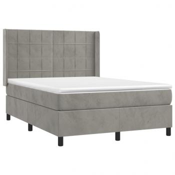 Boxspringbett mit Matratze & LED Hellgrau 140x190 cm Samt