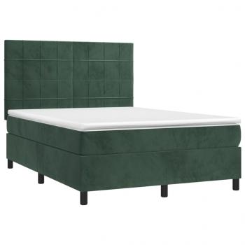 Boxspringbett mit Matratze & LED Dunkelgrün 140x190 cm Samt