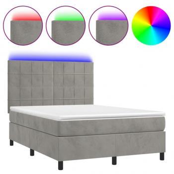 Boxspringbett mit Matratze & LED Hellgrau 140x190 cm Samt