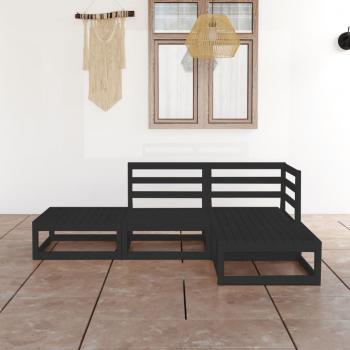 ARDEBO.de - 4-tlg. Garten-Lounge-Set Schwarz Massivholz Kiefer