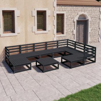 ARDEBO.de - 10-tlg. Garten-Lounge-Set Schwarz Massivholz Kiefer