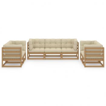 7-tlg. Garten-Lounge-Set mit Kissen Kiefer Massivholz