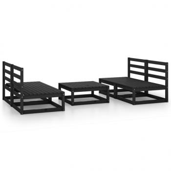 5-tlg. Garten-Lounge-Set Schwarz Massivholz Kiefer