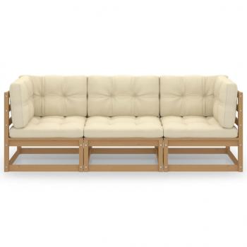 3-Sitzer-Gartensofa mit Kissen Kiefer Massivholz