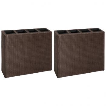 ARDEBO.de - Garten-Hochbeet mit 4 Töpfen 2 Stk. Poly Rattan Braun