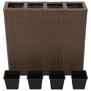 Garten-Hochbeet mit 4 Töpfen 2 Stk. Poly Rattan Braun