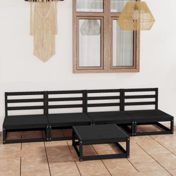 ARDEBO.de - 5-tlg. Garten-Lounge-Set Schwarz Massivholz Kiefer