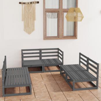 ARDEBO.de - 6-tlg. Garten-Lounge-Set Grau Massivholz Kiefer