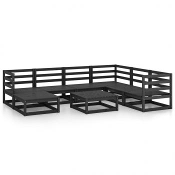 8-tlg. Garten-Lounge-Set Schwarz Massivholz Kiefer