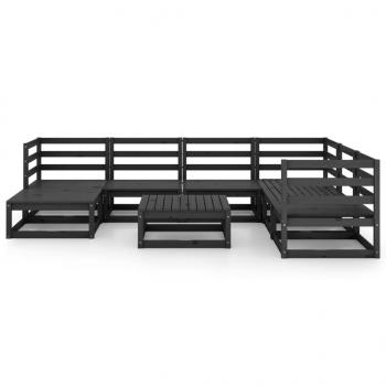 8-tlg. Garten-Lounge-Set Schwarz Massivholz Kiefer