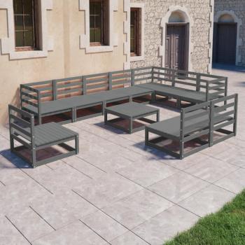 ARDEBO.de - 11-tlg. Garten-Lounge-Set Grau Kiefer Massivholz