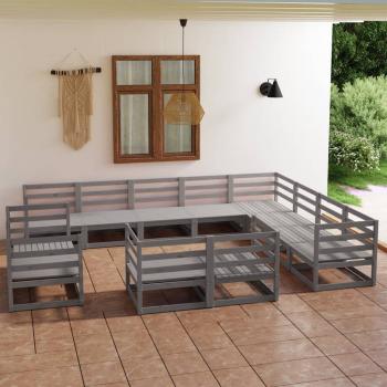 ARDEBO.de - 12-tlg. Garten-Lounge-Set Grau Kiefer Massivholz