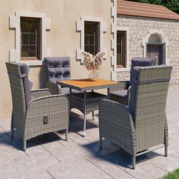 ARDEBO.de - 5-tlg. Garten-Essgruppe Poly Rattan und Akazienholz Grau