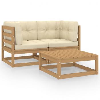 3-tlg. Garten-Lounge-Set mit Kissen Kiefer Massivholz