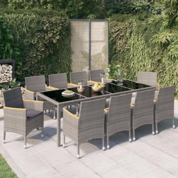 ARDEBO.de - 11-tlg. Garten-Essgruppe mit Kissen Poly Rattan Schwarz & Grau