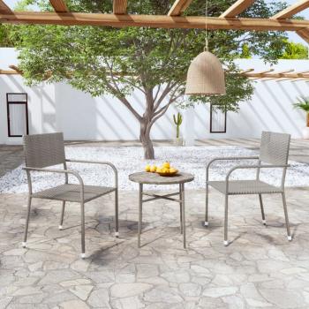 ARDEBO.de - 3-tlg. Garten-Essgruppe Poly Rattan Grau