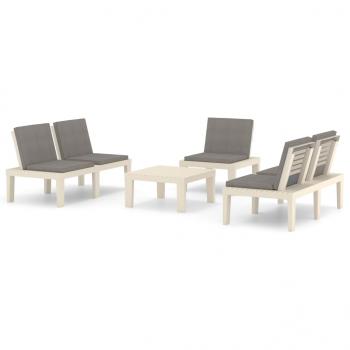 4-tlg. Garten-Lounge-Set mit Kissen Kunststoff Weiß