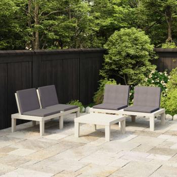 ARDEBO.de - 3-tlg. Garten-Lounge-Set mit Kissen Kunststoff Weiß