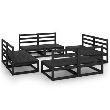 8-tlg. Garten-Lounge-Set Schwarz Massivholz Kiefer