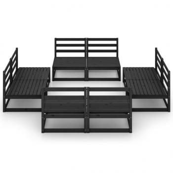 8-tlg. Garten-Lounge-Set Schwarz Massivholz Kiefer