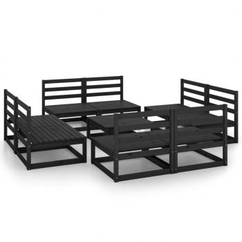 9-tlg. Garten-Lounge-Set Schwarz Massivholz Kiefer