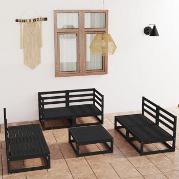 ARDEBO.de - 7-tlg. Garten-Lounge-Set Schwarz Massivholz Kiefer