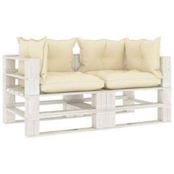 ARDEBO.de - Garten-Palettensofa 2-Sitzer mit Creme-Kissen Holz