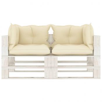 Garten-Palettensofa 2-Sitzer mit Creme-Kissen Holz