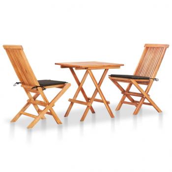 ARDEBO.de - 3-tlg. Bistroset mit Taupe Kissen Massivholz Teak