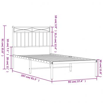 Bettgestell mit Kopfteil Metall Schwarz 90x200 cm