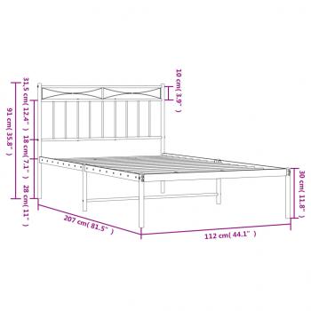 Bettgestell mit Kopfteil Metall Weiß 107x203 cm