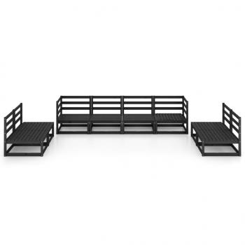 8-tlg. Garten-Lounge-Set Schwarz Massivholz Kiefer